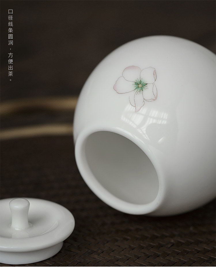 Plain film white porcelain small ceramic tea caddy fixings portable storage tanks miles peach blossom put with cover sealed container pot