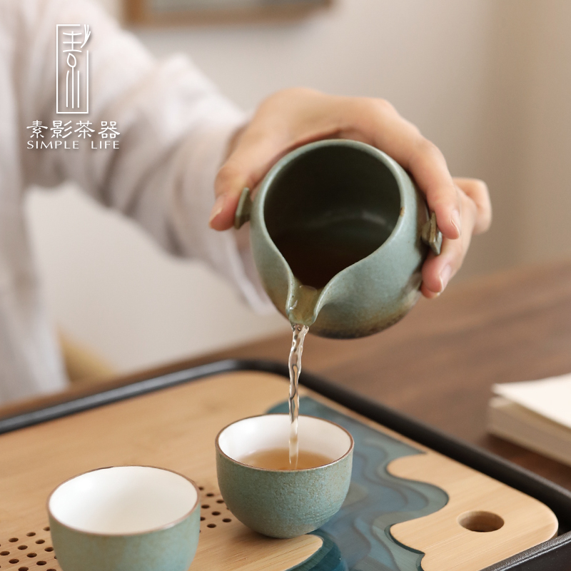 Plain film Japanese coarse ceramic tea set household contracted kung fu side teapot teacup storage type dry tea tray