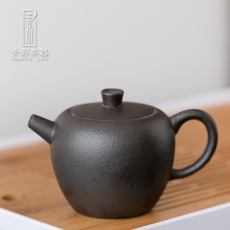 Black pottery teapot ceramic element shadow zen kung fu tea teapot filter side rough ceramic green glaze single pot of restoring ancient ways