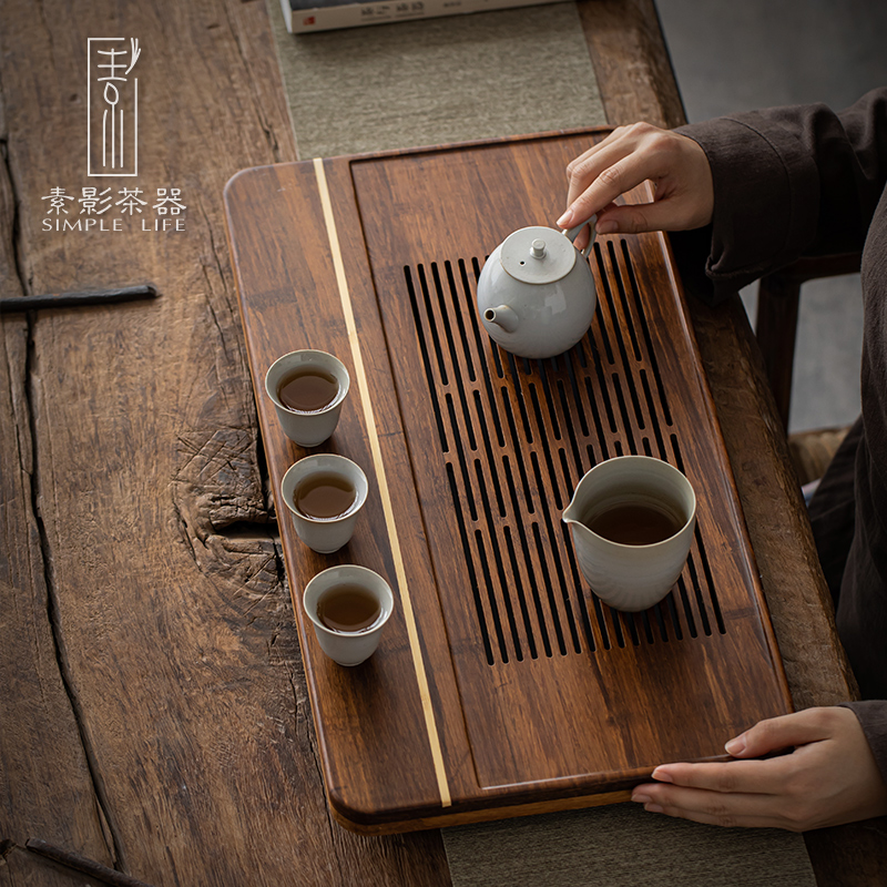 Shadow Japanese weight bamboo tea tray was water drainage large tea table drawer contracted household solid wood tea bamboo sea
