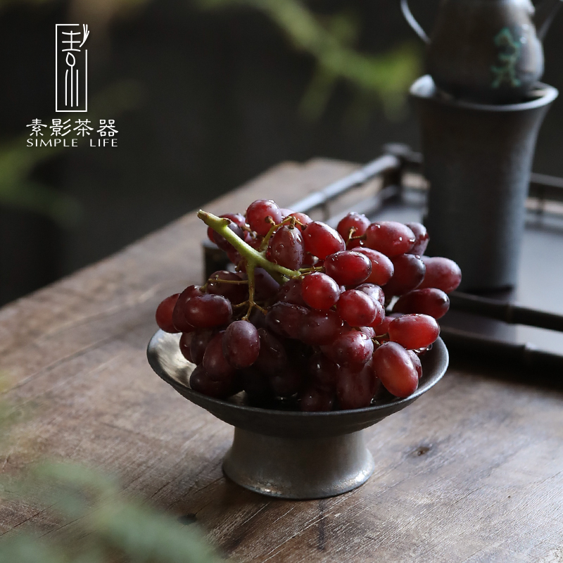 Plain film ceramic fruit bowl of snack dried fruit bowl Chinese style restoring ancient ways tea tray was crude earthen POTS bearing gold pot pad