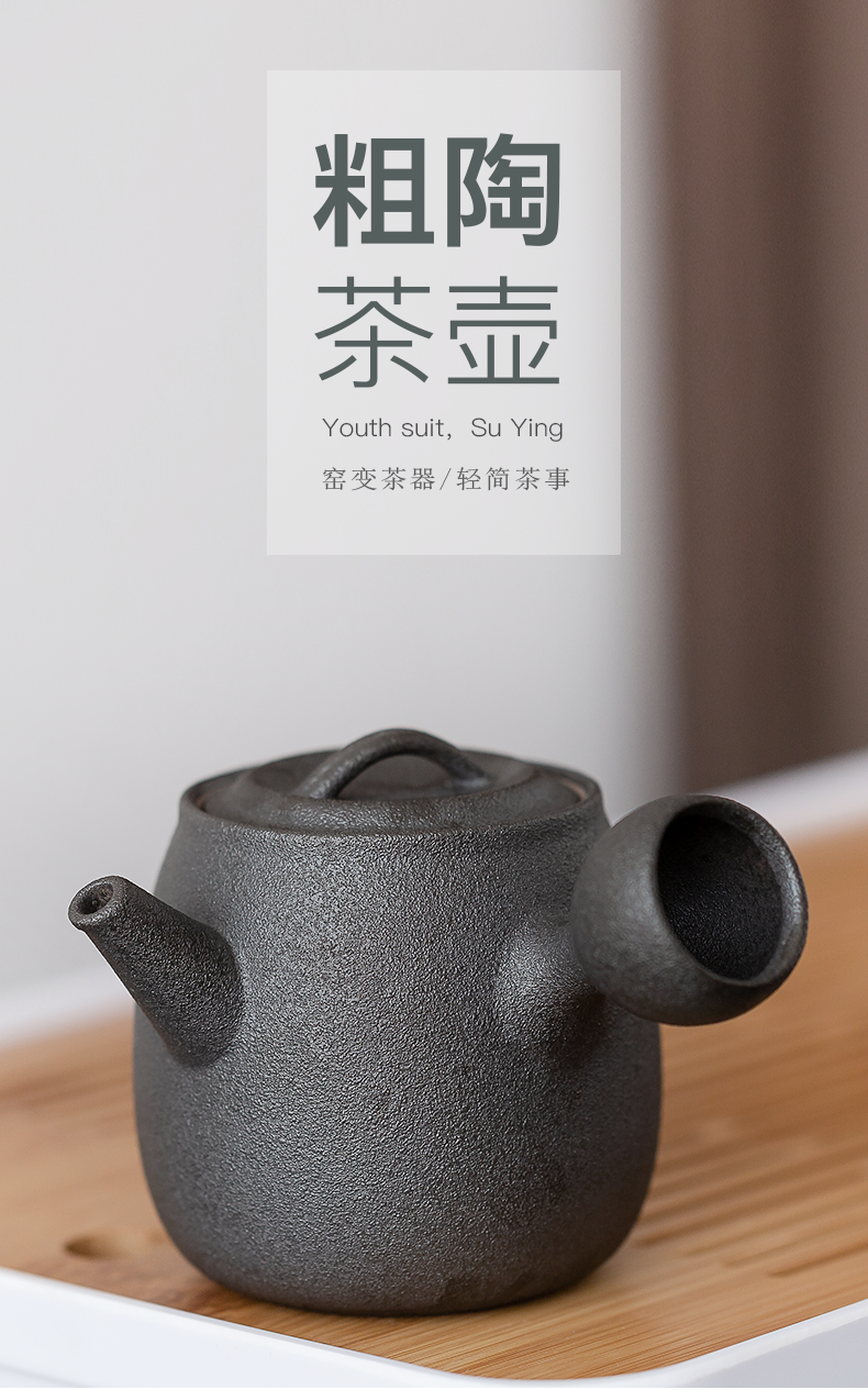 Black pottery teapot ceramic element shadow zen kung fu tea teapot filter side rough ceramic green glaze single pot of restoring ancient ways