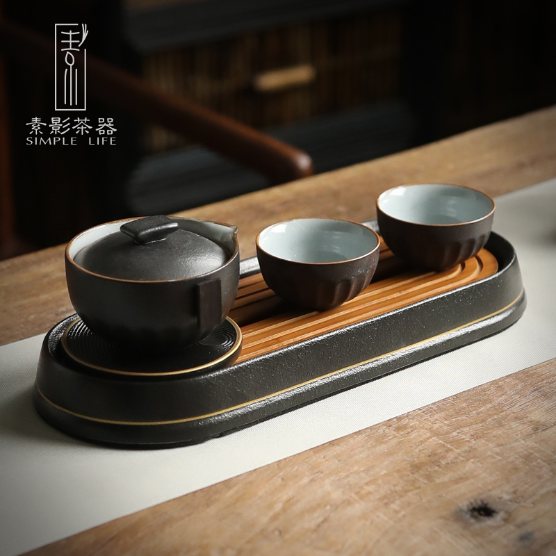 Plain film ceramic tea tray was Japanese water dry plate of creative mini bearing bamboo household pot tray was small tea table