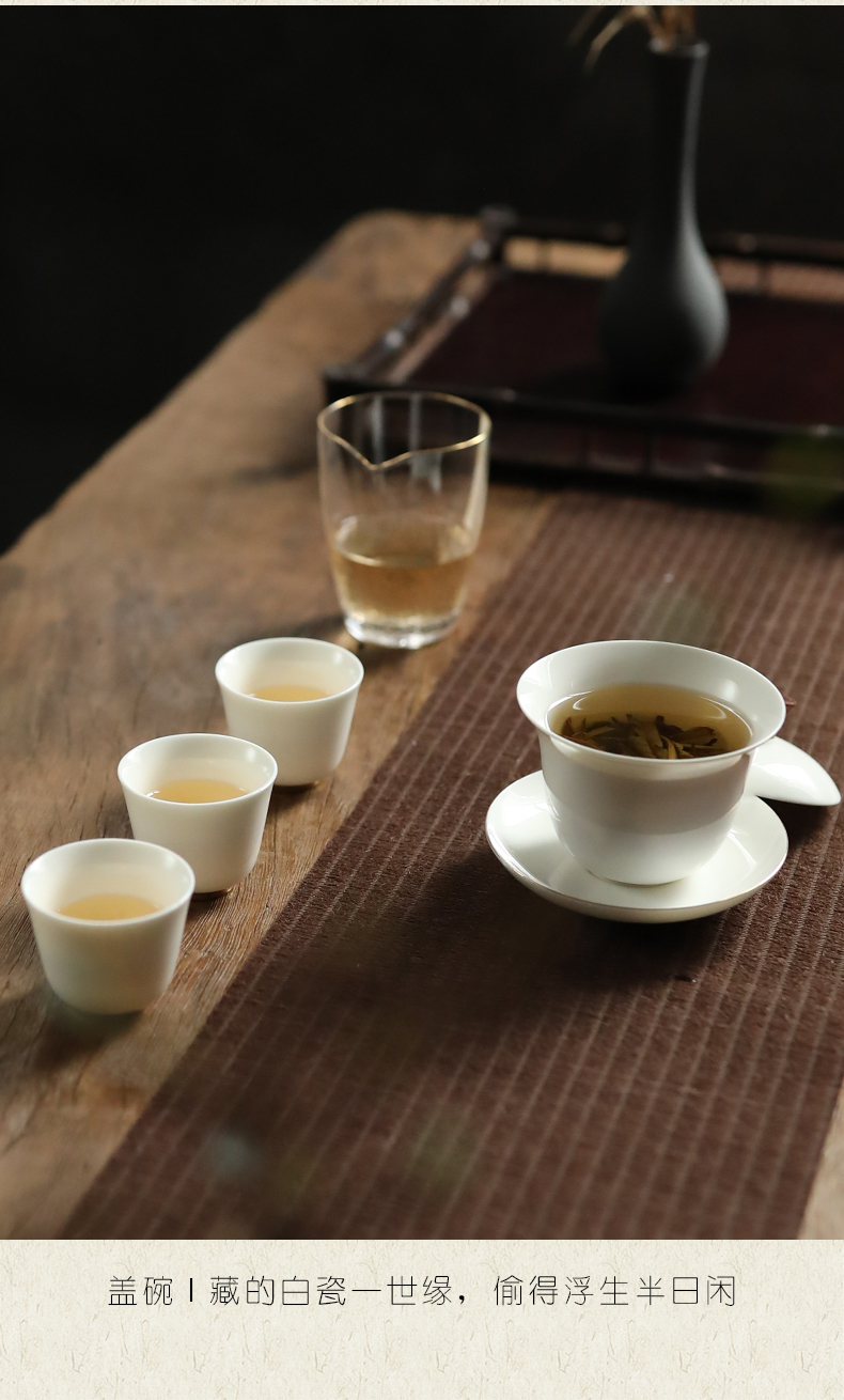Plain film sweet white glazed porcelain tureen large tea cups manual only three bowl bowl of kung fu suit household tea