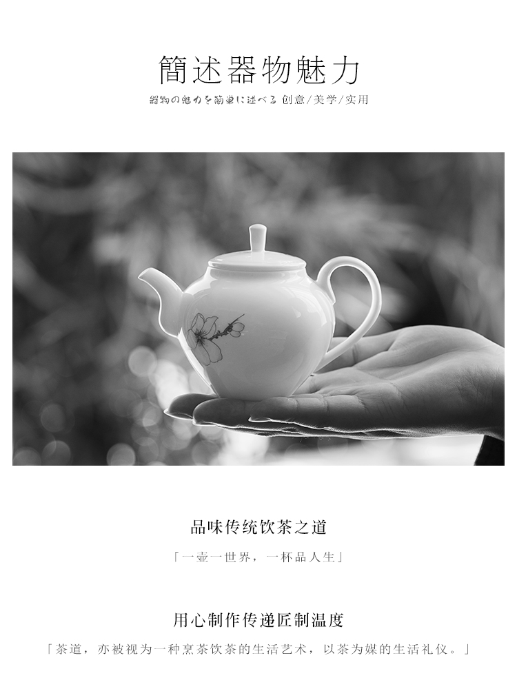 Plain film dehua white porcelain pot of Japanese contracted in hand making tea, kungfu tea set single pot miles peach blossom put the teapot