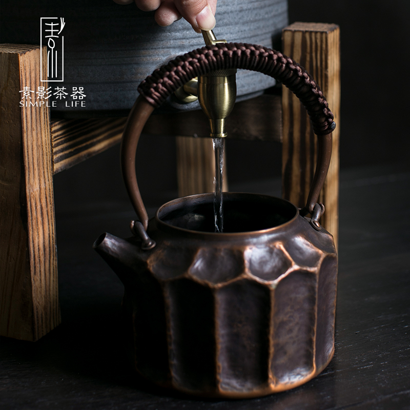 Restoring ancient ways, shadow gold tank coarse pottery self -help drinking water purifier large water storage tank with cover tea house home