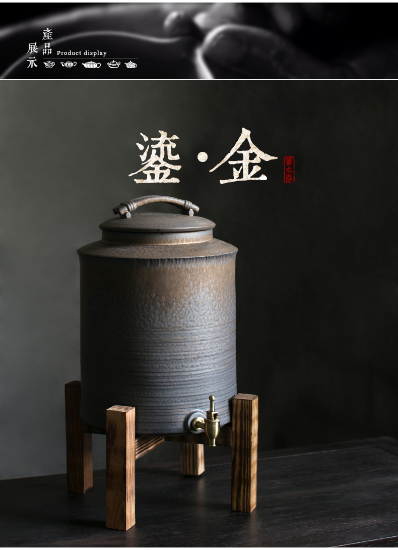 Restoring ancient ways, shadow gold tank coarse pottery self -help drinking water purifier large water storage tank with cover tea house home