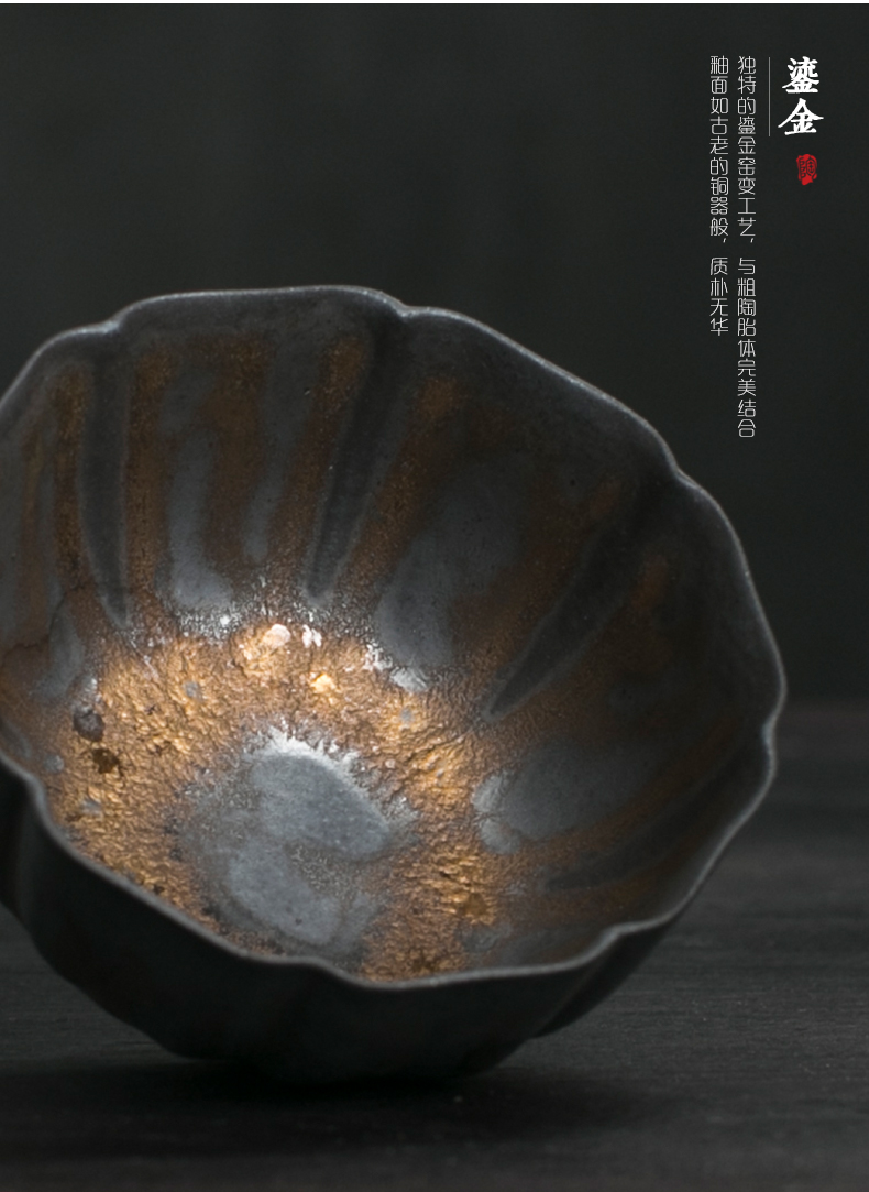 Restoring ancient ways, shadow gold cup thick clay sample tea cup manually rust sample tea cup kung fu tea tea set, single CPU
