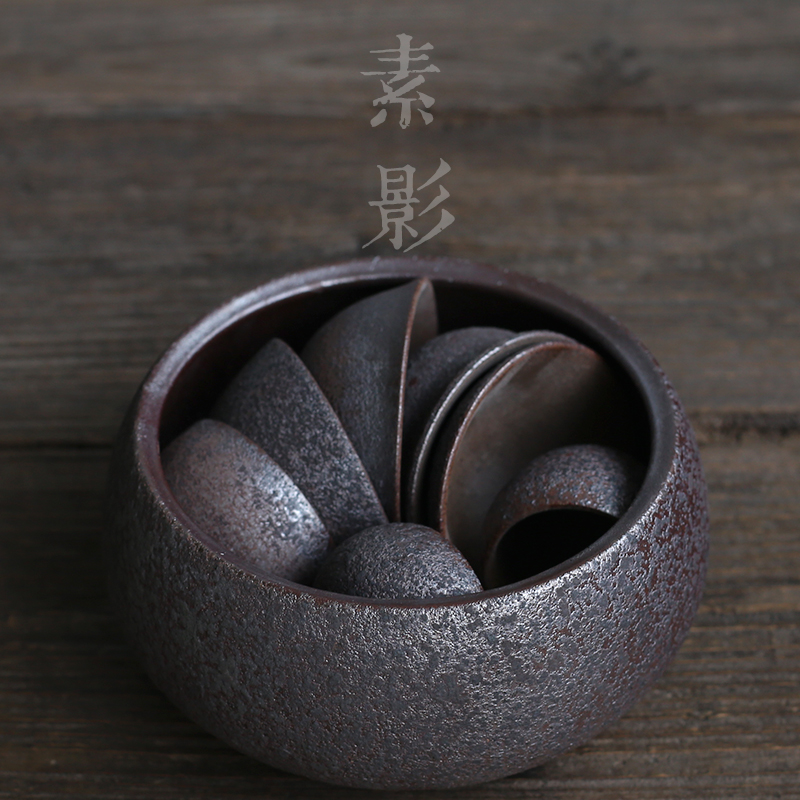 Plain film rust glaze large tea wash to retro creative coarse pottery kung fu tea set small ceramic meng thickening washing water