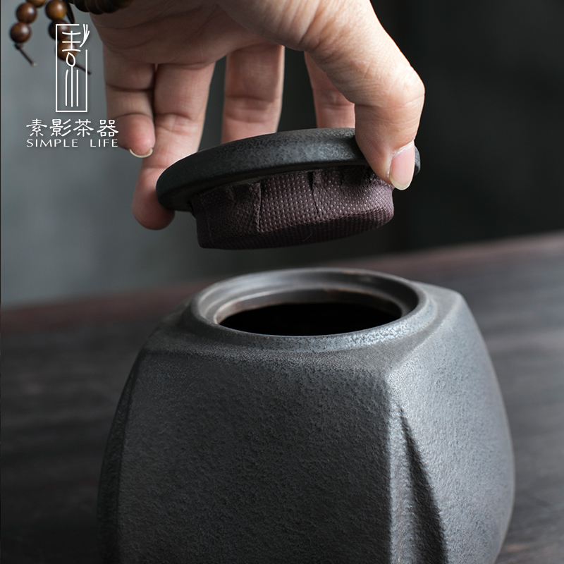 Element shadow small household ceramic tea caddy fixings sealed tank storage tank hand - made name plum mei pot