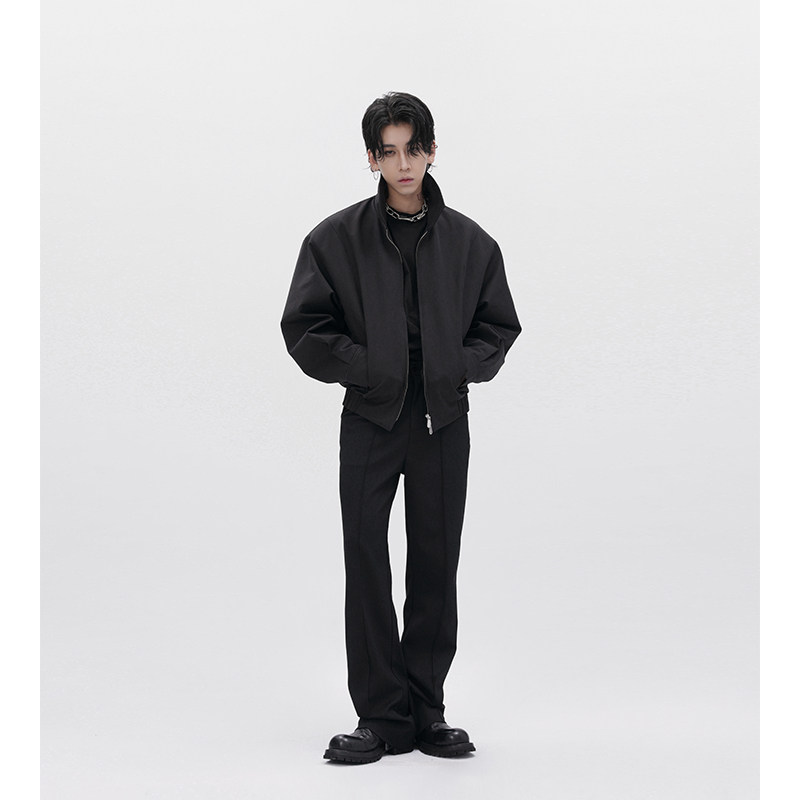Harh "Armor Jezde" Original texture padding shoulder -flying zipper short American Cleanfit jacket
