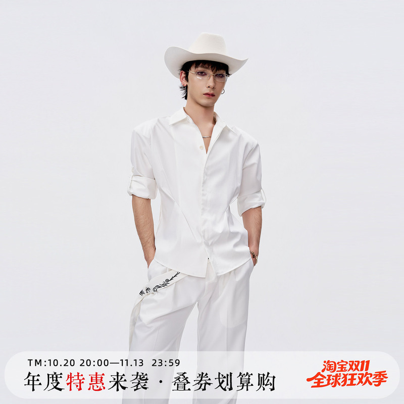 Harh "Shadow 2.0" Original Black and White Waist-Cinching Shoulder-Padded Short-Sleeved Shirt Summer Stretchy Mid-Sleeve Jacket for Men