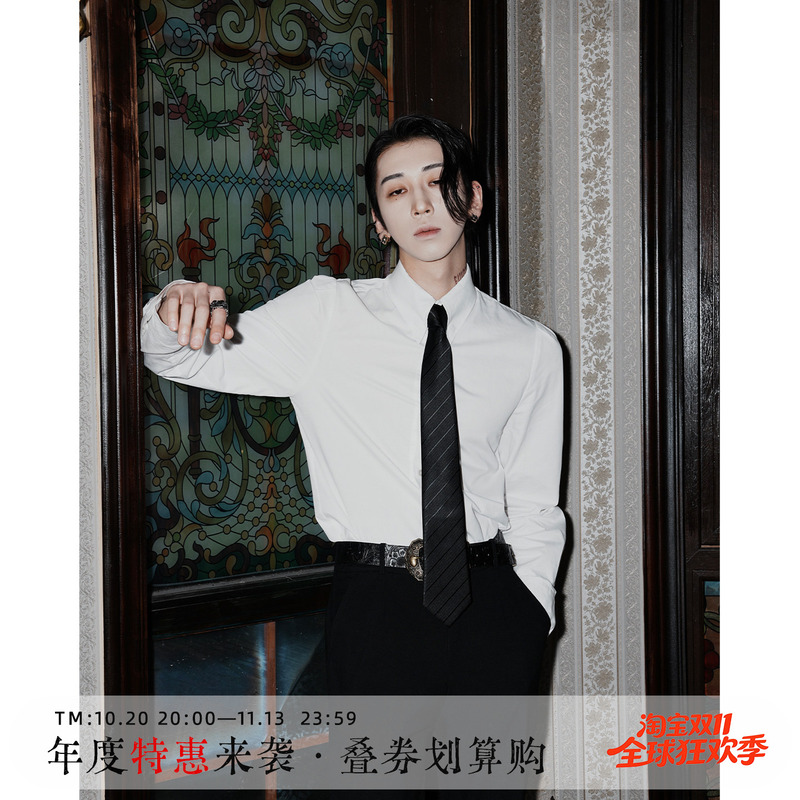 Harh's Original Shoulder-Raising Design Long-Sleeve Shirt, a Versatile and Slim-Fitting Black and White Shirt for Autumn Harh's Original Shoulder-Raising Design Long-Sleeve Shirt, a Versatile and Slim-Fitting Black and White Shirt for Autumn