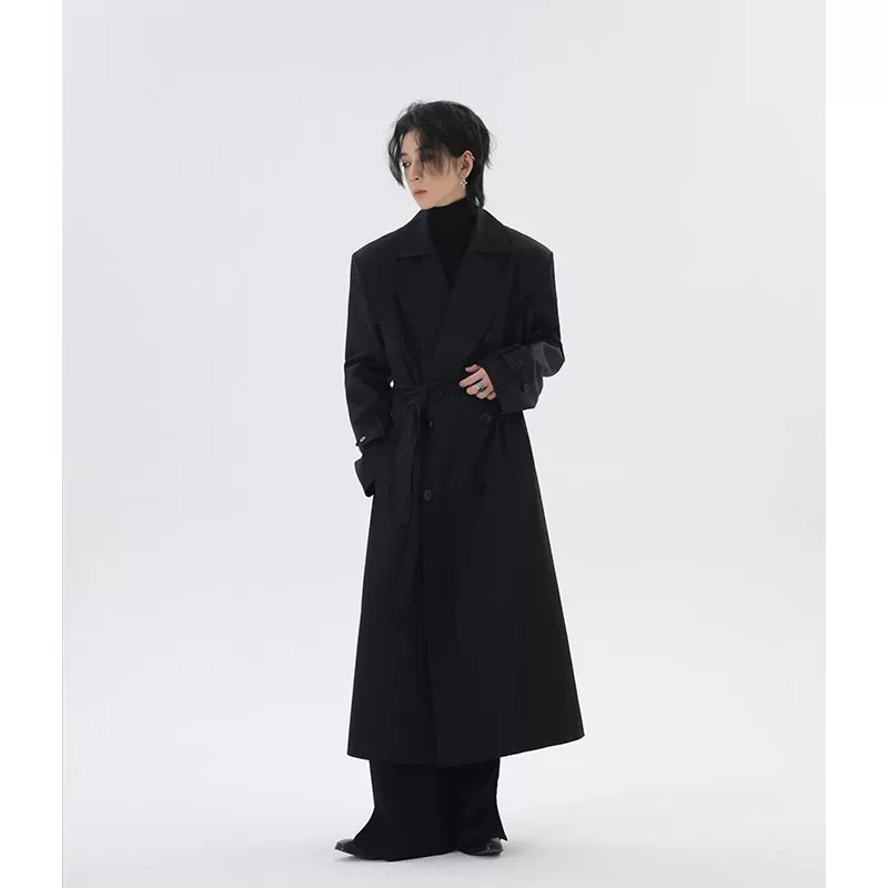 Genuine black colored classic trench coat, custom-made