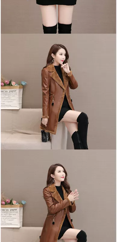 Áo khoác da nữ dày 2018 mùa đông phiên bản mới của Hàn Quốc tự tu luyện cộng với áo khoác nhung bằng da Pu lông một chiếc áo khoác lông áo da đen