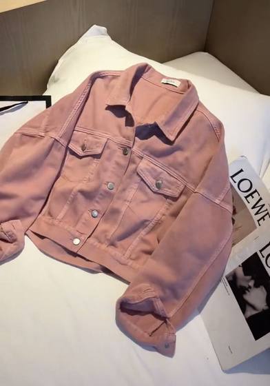 Authentic pink denim jacket for women 2024 spring and autumn new loose slimming Korean style short casual top for small people