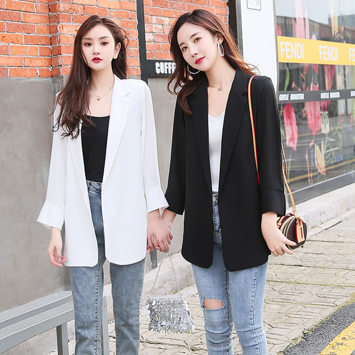 Snowspun suit jacket woman 2022 spring and summer new Korean version loose 70% sleeves medium long version net red thin and small western suit