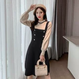 Длинный осенний корсет, трикотажный лонгслив, шерстяное платье, средней длины, подходит для подростков