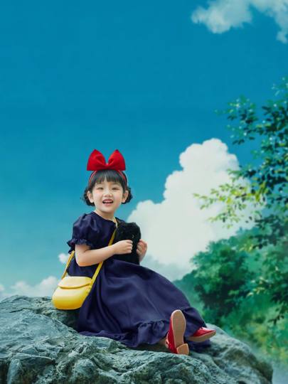 Kiki's Delivery Service Cosplay Costume for Girls, Kiki Role Play Adult and Child Matching Dresses, Halloween Children's Performance Costume