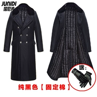 Черный хлопковый военный пальто (кожаные перчатки)