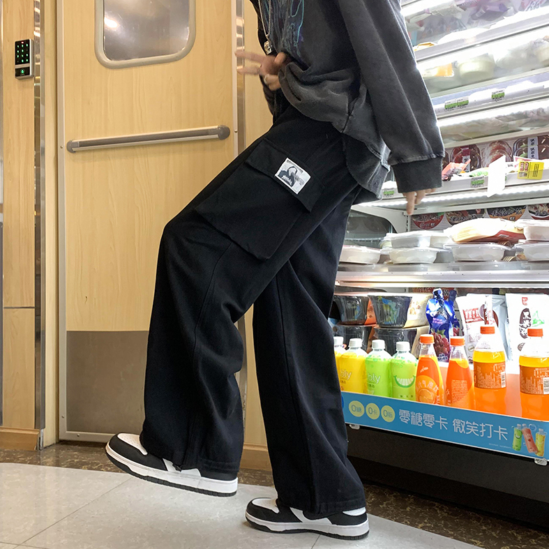 Overalls boys spring and autumn new large pocket sports harem pants all-match trendy brand ruffian handsome straight casual trousers