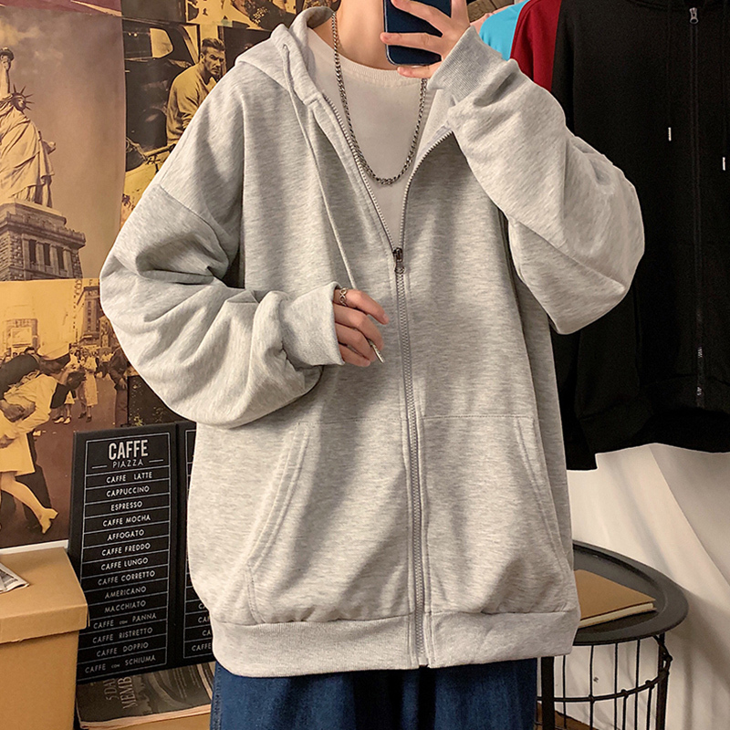 Men's Spring and Autumn Cardigan Hooded Sweatshirt Couple Outfit Men's Oversized Lazy Style Versatile Trendy Top