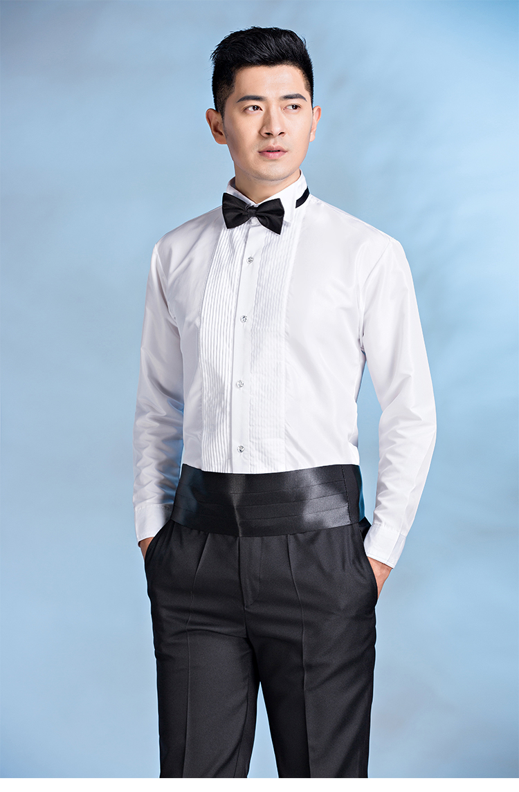 Áo sơ mi tuxedo nam phòng thu nam khóa cổ áo nhọn cổ áo màu sắc dài tay hiệu suất hợp xướng áo người lớn XL áo sơ mi nam cộc tay