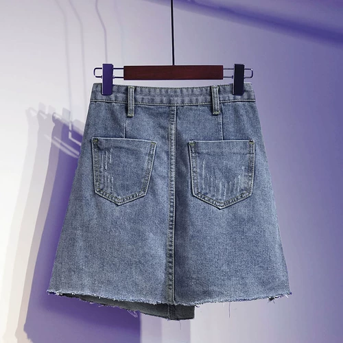 Осенняя приталенная джинсовая юбка, подходит для полных девушек, в корейском стиле, высокая талия, большой размер, А-силуэт