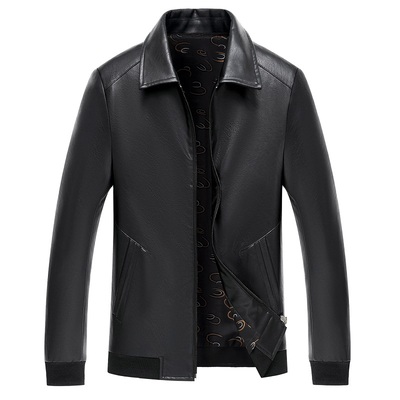 新款韩版翻领皮夹克皮衣外套男