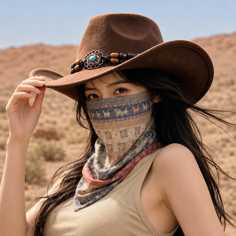 Desert Sun Protection Mask for Women, Summer Outdoor Sunshade, Travel in the Northwest, Makes the Face Look Smaller, Ethnic Veil, Western Cowboy Hat Desert Sun Protection Mask for Women, Summer Outdoor Sunshade, Travel in the Northwest, Makes the Face Look Smaller, Ethnic Veil, Western Cowboy Hat