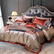 European-style home textile four-piece cotton satin jacquard brocade Chinese embroidery Model Room Villa American bedding