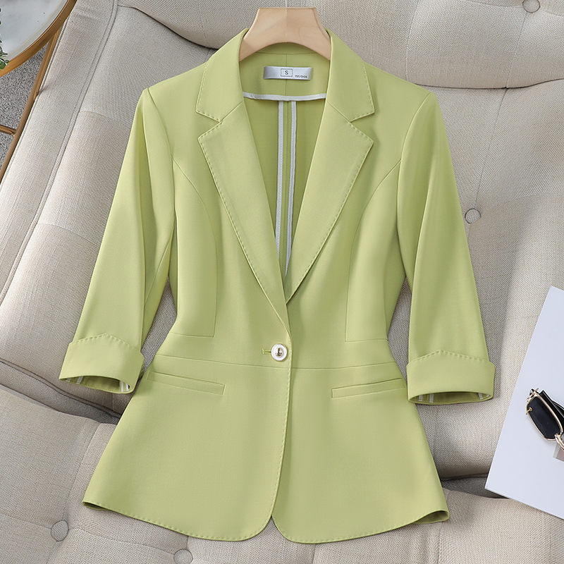 Fruity Green Blazer for Women, Summer Thin Style, Mid-Sleeve, High-End Feel, 2026 New Style, Elegant Casual Small Suit Jacket Fruity Green Blazer for Women, Summer Thin Style, Mid-Sleeve, High-End Feel, 2026 New Style, Elegant Casual Small Suit Jacket