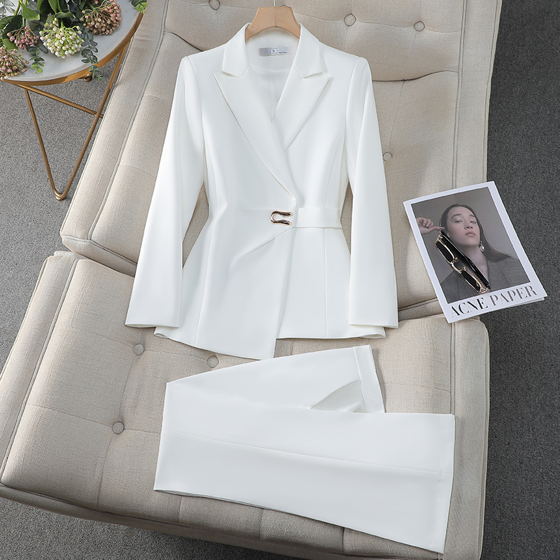 White Blazer for Women, Spring and Autumn New Style, Long-Sleeved Professional Attire, Stylish and Elegant Goddess-Style Suit Set