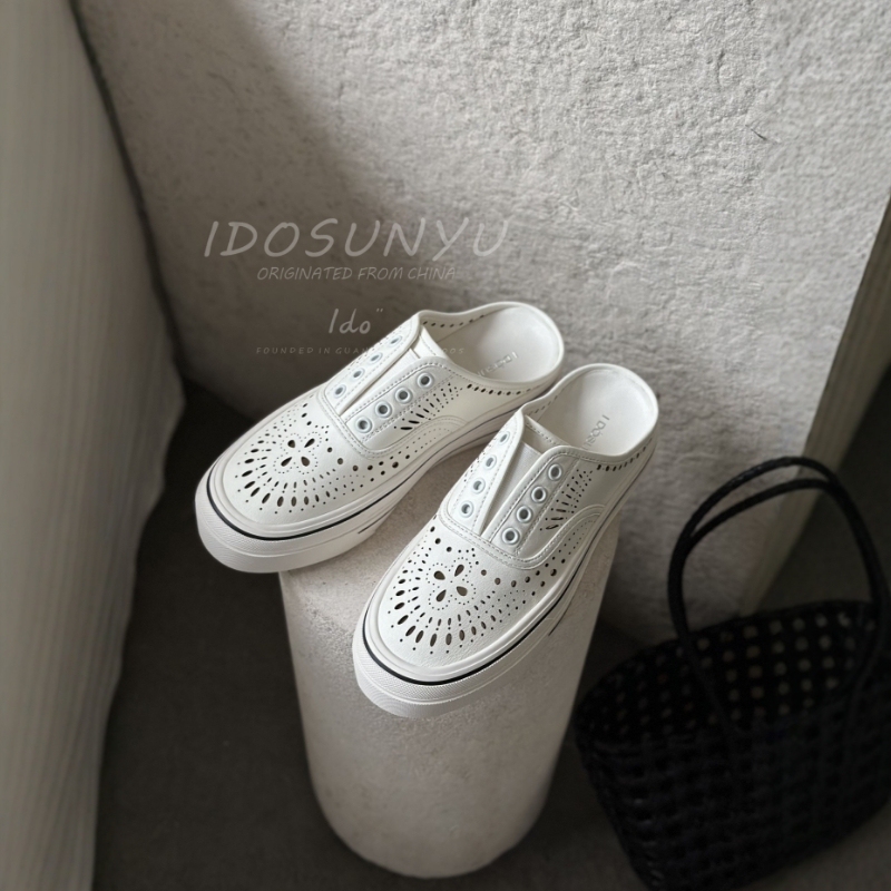 European Station Ido Women's Shoes 2025 New Summer Hot-Selling Hollow-Out Closed-Toe Mules Women's Fashion Hole Sandals Trendy