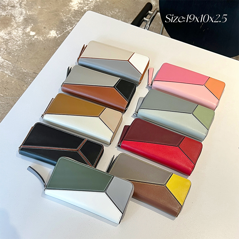 Cowhide Color-Blocked Long Wallet Women's Clutch Bag 2025 New Fashion Korean and Japanese Style Large Capacity Zipper Wallet