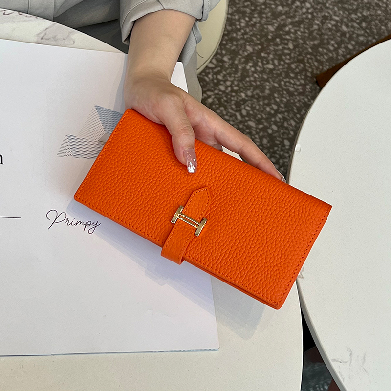 Pure Cowhide Genuine Leather Wallet for Women, Long Style, Multifunctional, 2023 New Model, Foldable, Exquisite, High-End, Can Hold Phone, Bag, and Money