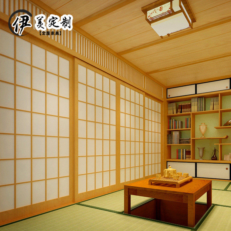Japanese-style sliding door tatami lattice door custom restaurant sliding door partition folding door custom