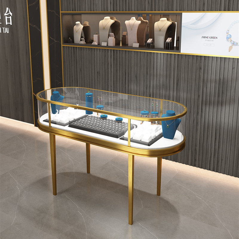 Arc Medium Island Cabinet Jewelery Jewelery Oval Glass Counter Emerald Display Cabinet Luxury Exhibition Cabinet Customize