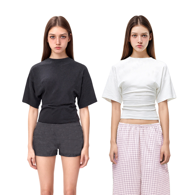 Sunday Am Stylish Waist-Cinching Batwing Sleeve Top for Women, Casual Black Tight-Fitting Commuter Short-Sleeve Versatile T-Shirt for Summer