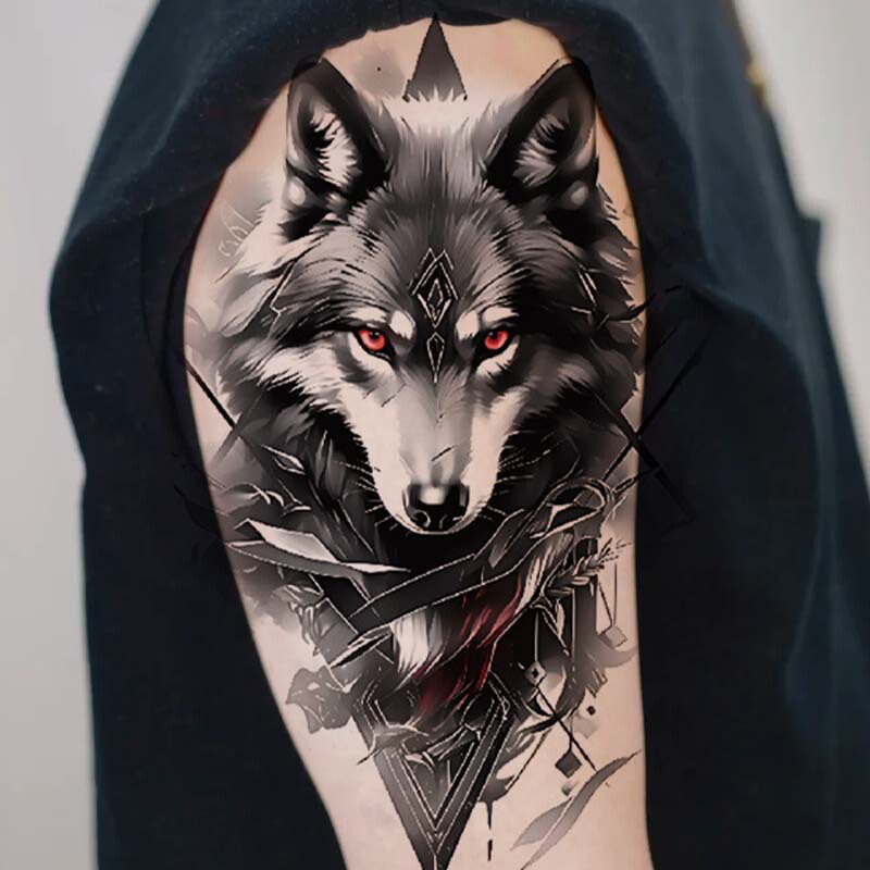 Colorful and Stylish Wolf Head Tattoo Stickers, Waterproof, Long-Lasting, Realistic, Suitable for Men and Women, Can Be Applied on the Arm or Chest, High-End Feel, Disposable and Washable Colorful and Stylish Wolf Head Tattoo Stickers, Waterproof, Long-Lasting, Realistic, Suitable for Men and Women, Can Be Applied on the Arm or Chest, High-End Feel, Disposable and Washable