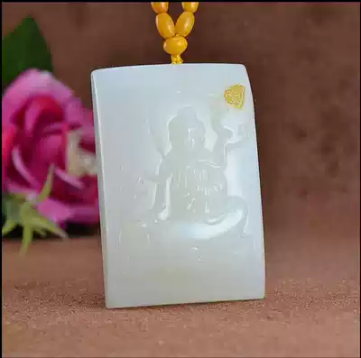 One dollar shot natural Xinjiang Hetian Jade Guanyin pendant Sheep fat white jade Guanyin pendant