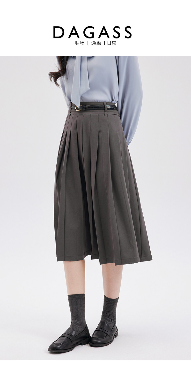Dajia Shi Gray Skirt for Women, New Spring and Autumn Style, Elegant and Light, Suitable for Workplace and Commuting, High-Waisted Pleated Skirt — تصویر 1
