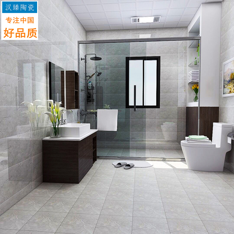 Floor tiles Pole minimalist modern kitchen sanitary washroom Toilet Balcony Floor 300 Light Grey Anti Slip Wear Resistant Tiles