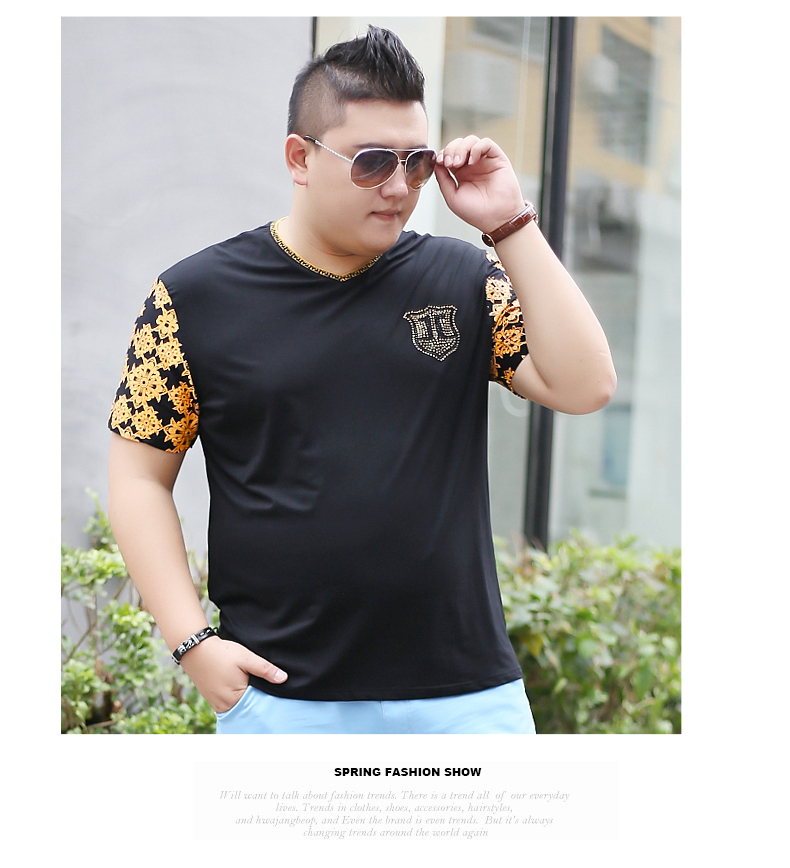 Thương hiệu thủy triều mới 2018 cộng với phân bón XL tay áo ngắn cổ chữ V chất béo béo áo thun nửa tay quá khổ XXXXXL thời trang h&m