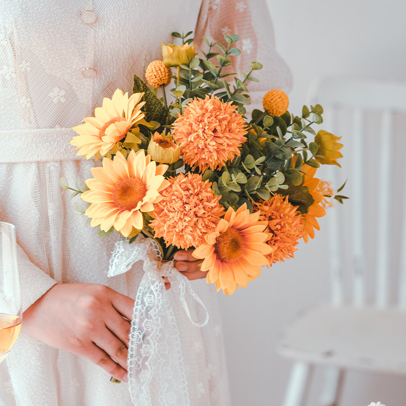 Sentei Bridal Wedding Collar Registration Sunflower Hand Holding Flowers Photo Props Emulated Flower Fake Flower Yugali Bouquet