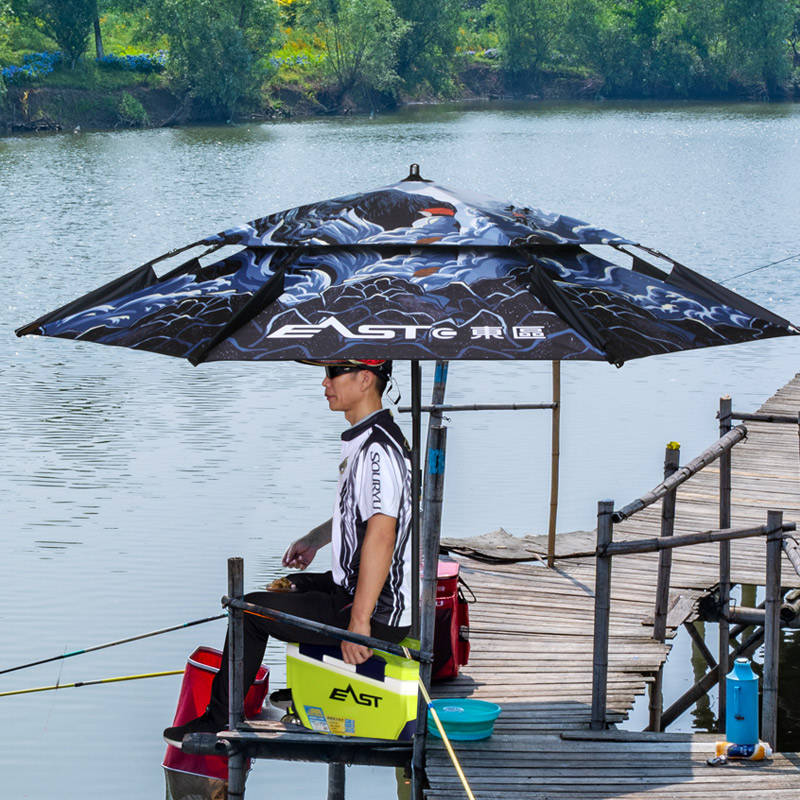 East Island Fishing Furniture Universal China Wind Retro Black Glue Digital Rain Protection Sun Protection Fishing Umbrella With Opening
