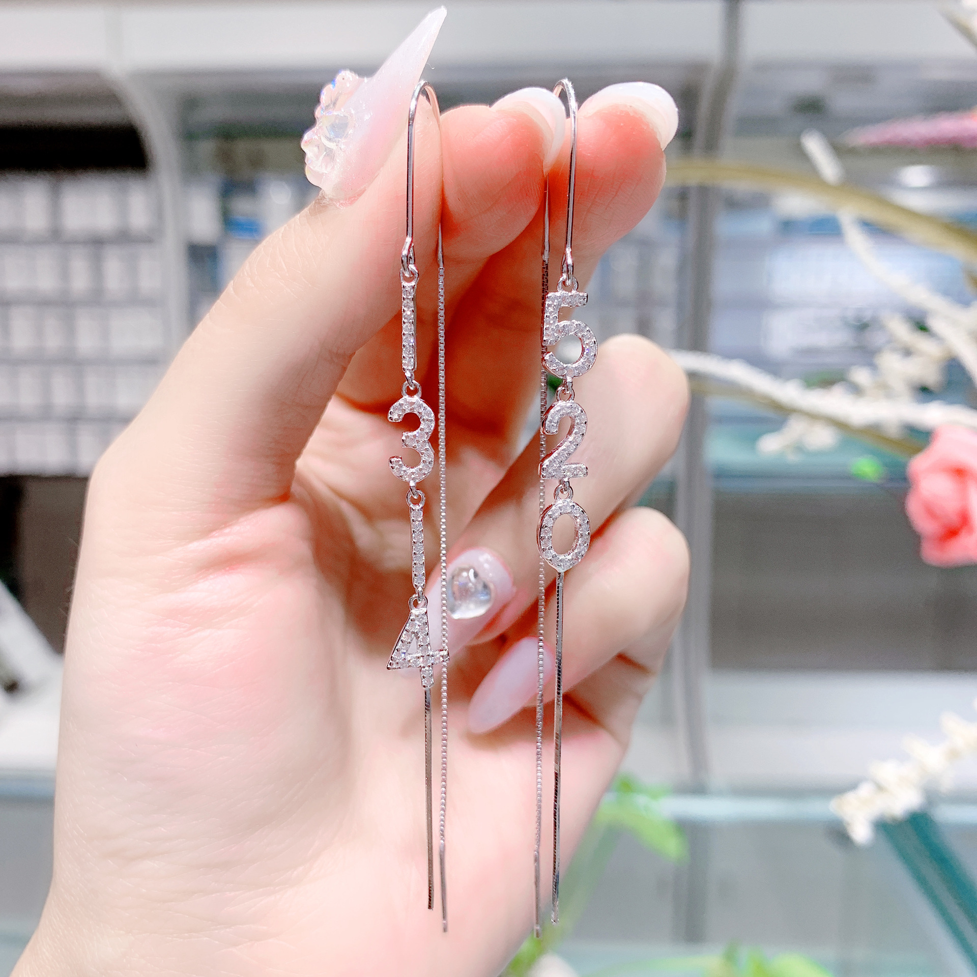 s925 sterling silver 520 1314 lifetime Internet celebrity earrings Japanese and Korean trendy temperament long tassel ear wire for girlfriend