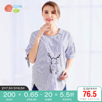 Bebeyi Gestational Woman Dress Maternity Striped Breastfeeding Blouse Spring Summer New short sleeves Long-style pure cotton lining Han version