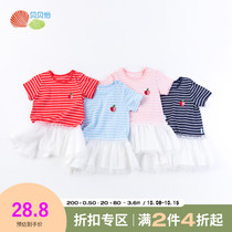 Beibeiyi girls short sleeve T-shirt 2021 summer new little girl foreign style mesh stitching round neck T-shirt top
