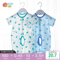 Bebeyi Newborn Baby One-piece Clothes Pure Cotton Summer Dress New Boy Baby Cartoon Short Sleeve Khae Thin and breathable